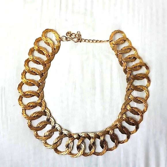 VINTAGE GOLD MESH WOVEN BRAIDED CONTINUOUS LOOP CHOKER NECKLACE, - Picture 1 of 4